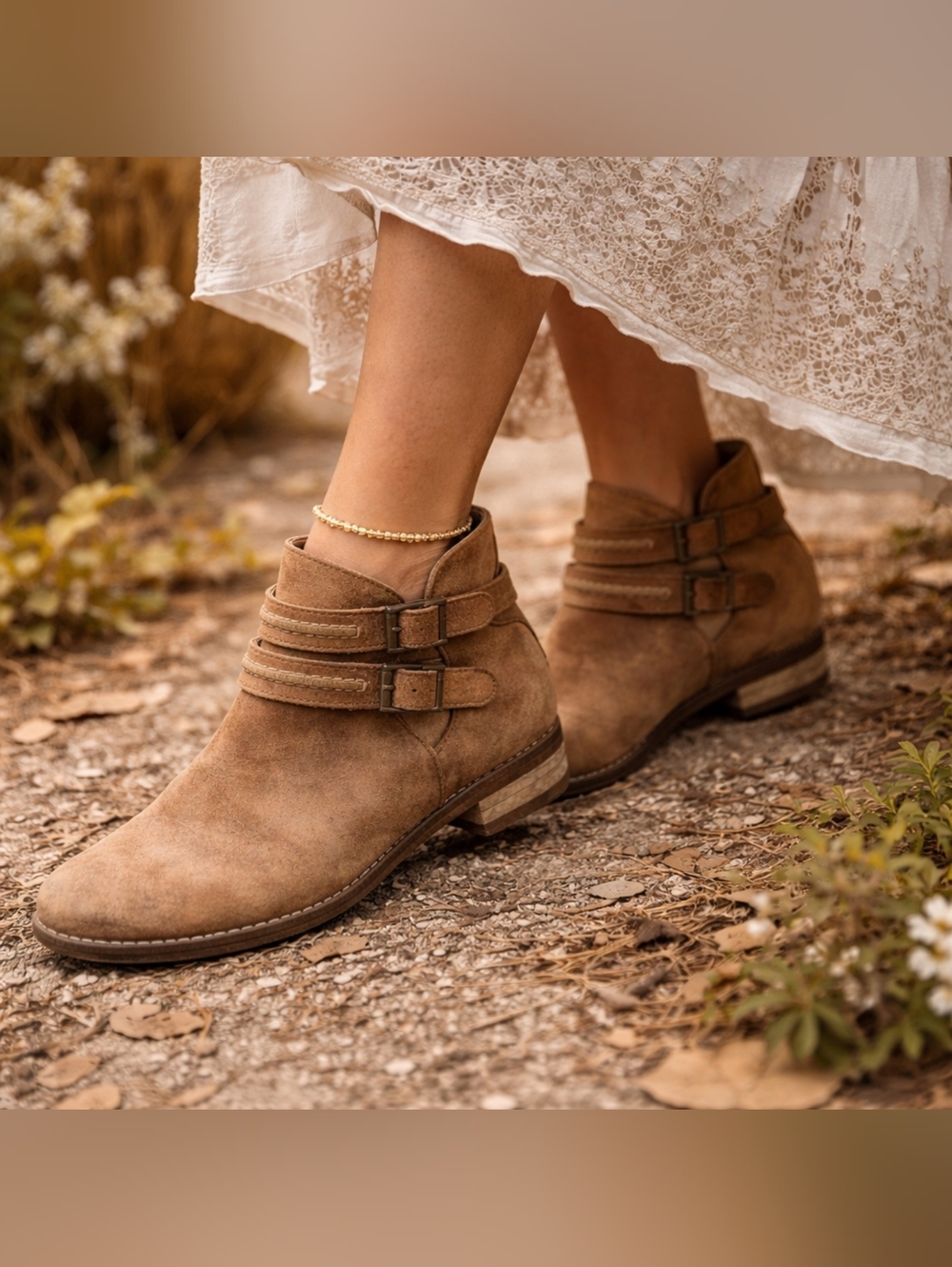Free People Braeburn Ankle Boot 37 7 Brown Leather Double Side Buckle Distressed